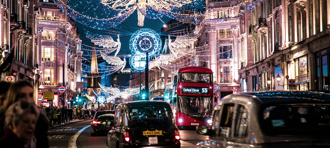 Regent Street festooned with Christmas lights